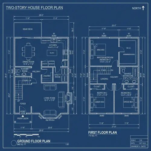 Two-Story House Blueprint: 3 Bedrooms, Living Room, Kitchen