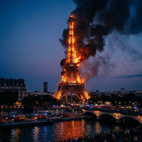 Burning Eiffel Tower in Paris | Dramatic Disaster Scene
