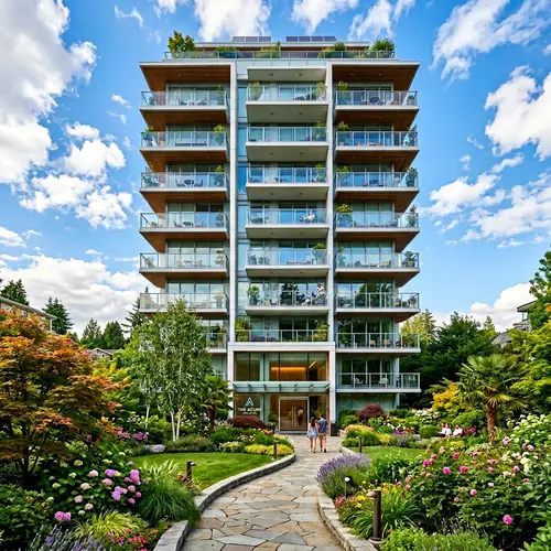 Modern Twelve-Story Residential Building with Balconies | Serene Living Spaces