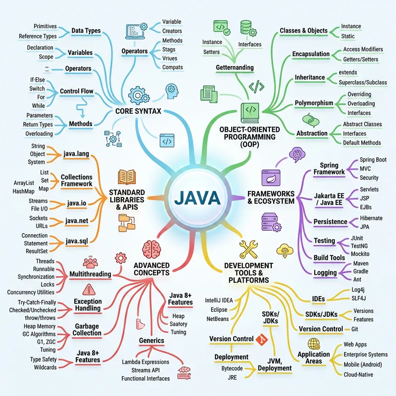 Comprehensive Java Language Mindmap: Syntax, OOP, Libraries Comprehensive Java Language Mindmap: Syntax, OOP, Libraries
