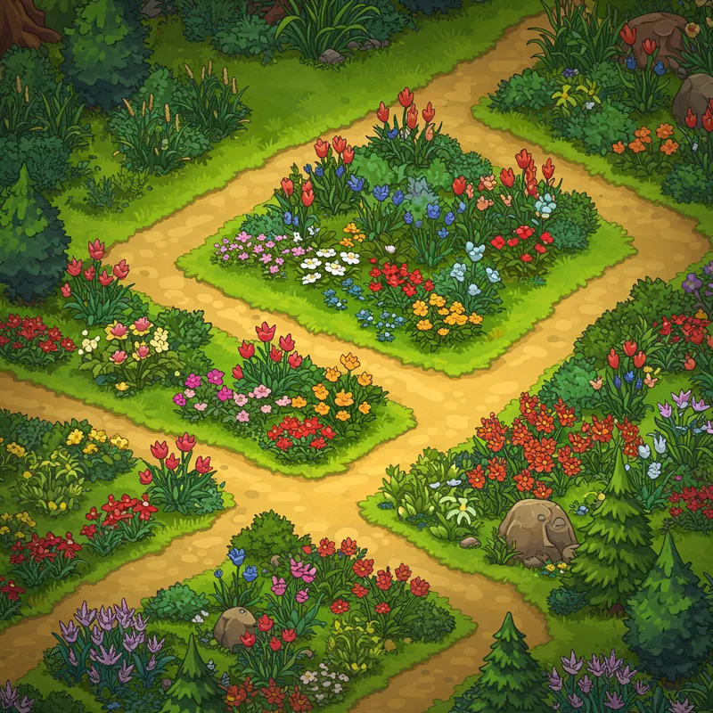 Vibrant Cartoon-Style Garden Scene Illustration