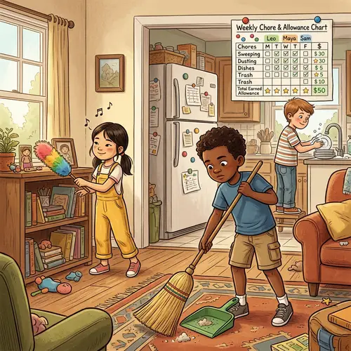 Diverse Children Chores Illustration: Work, Rewards & Money Lesson