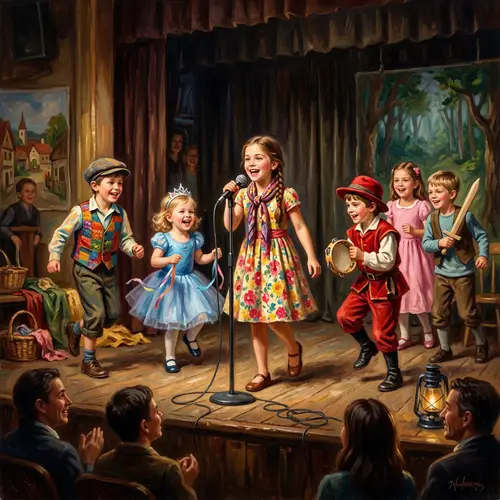 Realistic Painting of Children Performing