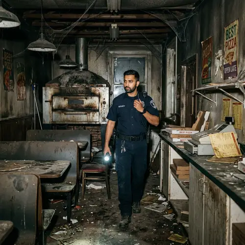 Brave Security Guard in Abandoned Pizzeria