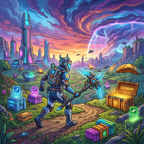 Cartoony Futuristic Battle Royale Setting with Unique Character Design