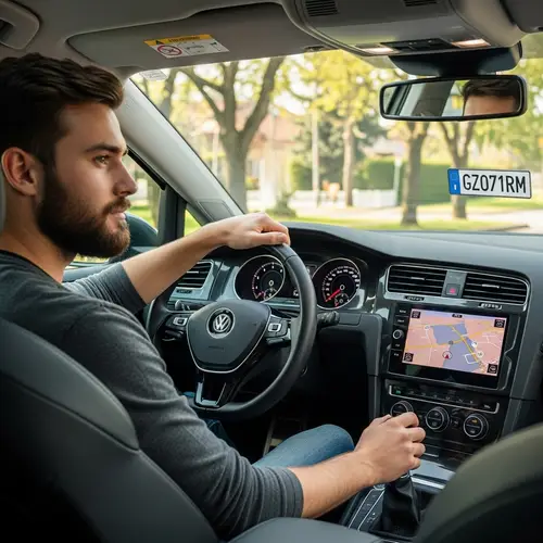 Young Bearded Driver in Golf Car
