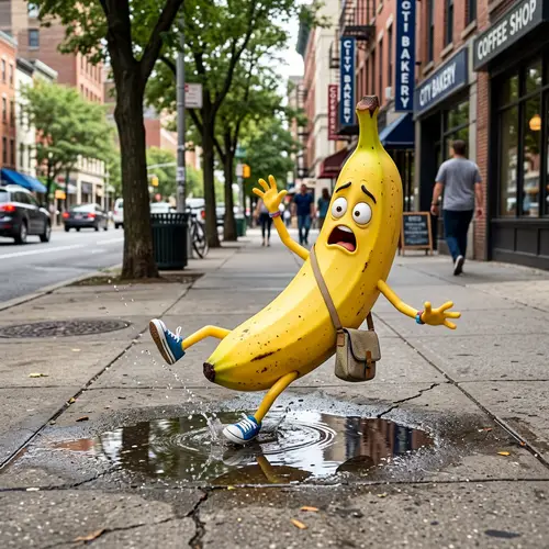 Walking Banana Slips - Surprising Moment on City Sidewalk