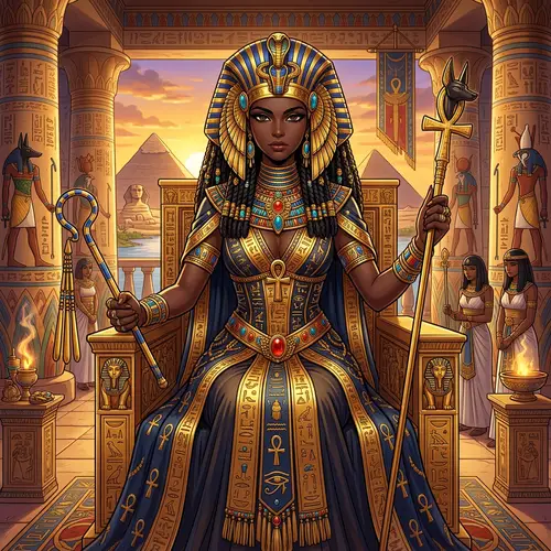 Dark Skinned Anime Egyptian Goddess Empress Art