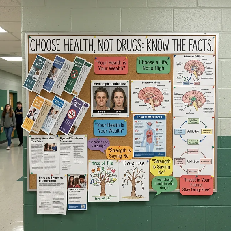 Educational Bulletin Board on the Dangers of Drugs: Info, Images, Quotes
