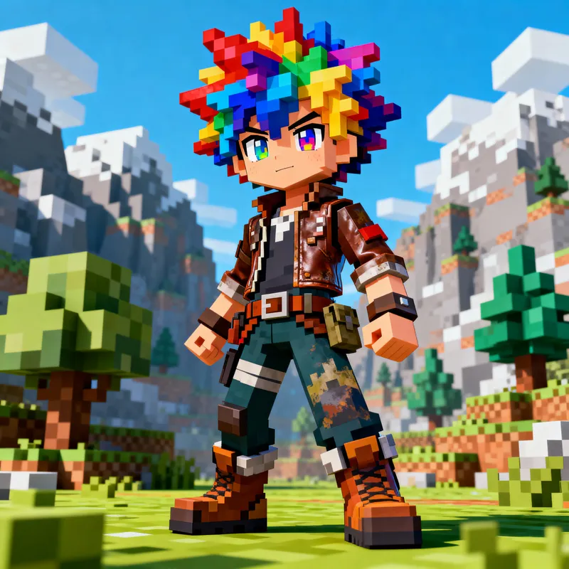 Anime-Inspired Character from Block-Style Game