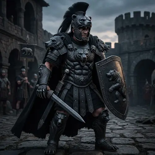 Black Grizzly Bear Roman Armor Design