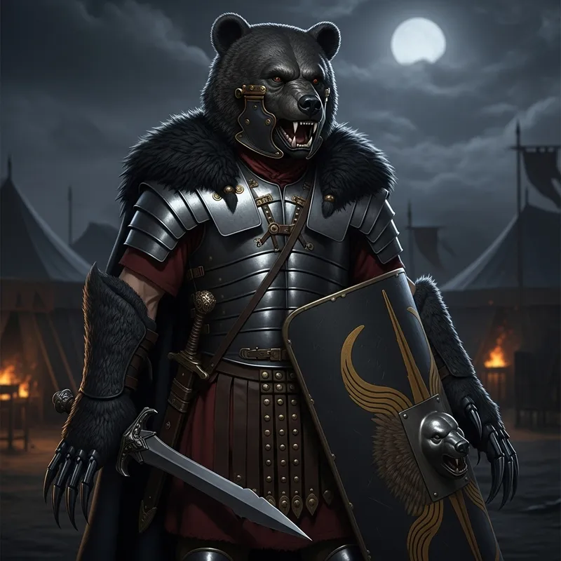 Black Grizzly Bear Roman Armor Design