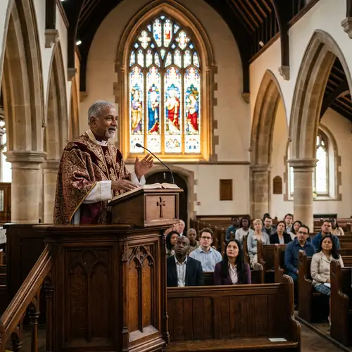 Historic Church Sermon with Diverse Congregation