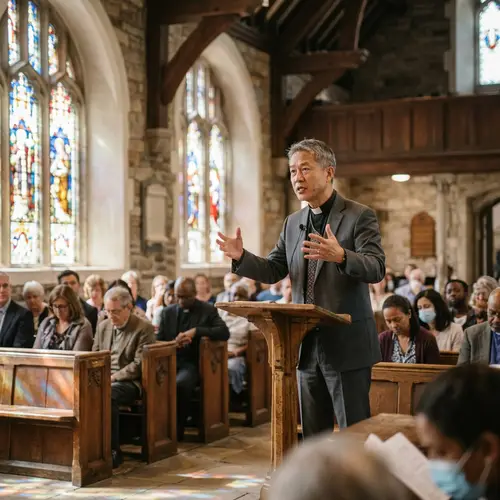 Sermon in a Quiet Church: Preaching Scene with Impactful Gestures
