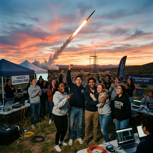 Student Organization's Self-Made Rocket Launch at Sunset