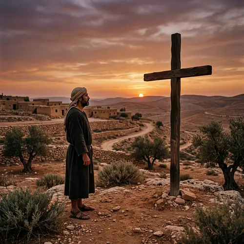 Ancient Landscape in Israel: Crucifixion Scene at Sunset
