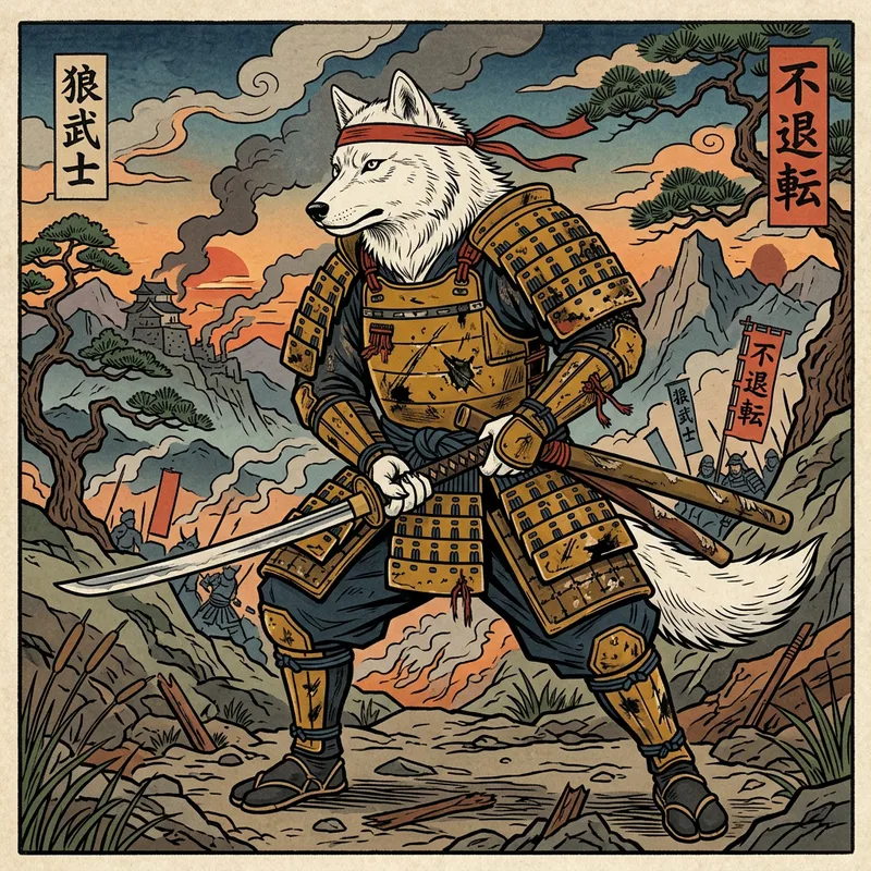 Majestic White Wolf Samurai Ready for Battle | Unique Artwork