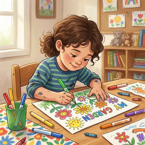 Coloring Fun: Kids with Markers Illustration