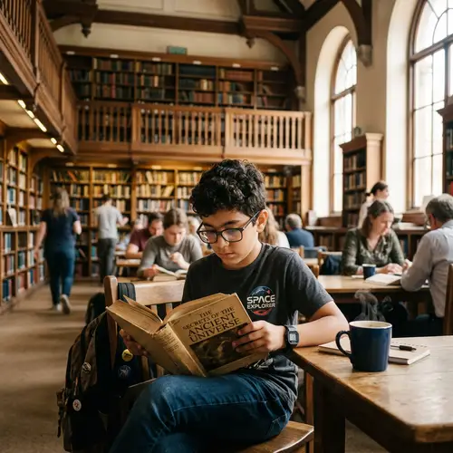 Nerdy Middle-Eastern Boy in Library with Coffee | Lunchtime Scene
