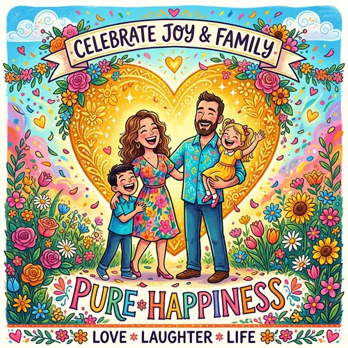 Happy Family with Golden Heart Poster | Love & Happiness Theme