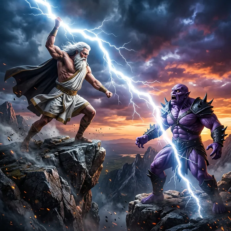 Zeus Strikes Thanus with Lightning Bolt - Epic Mount Olympus Battle