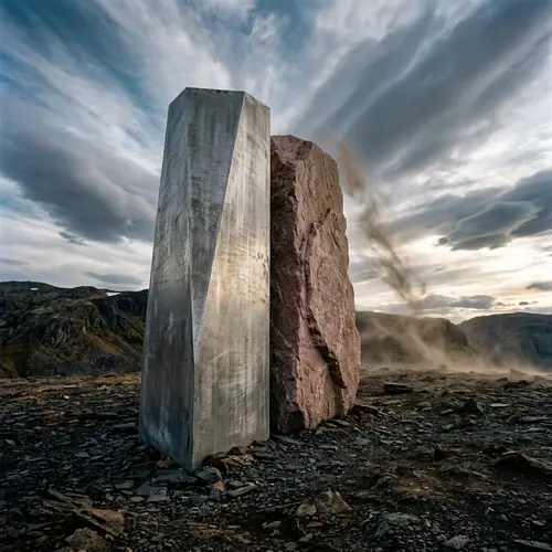 Abstract Aluminum and Pink Stone Composition