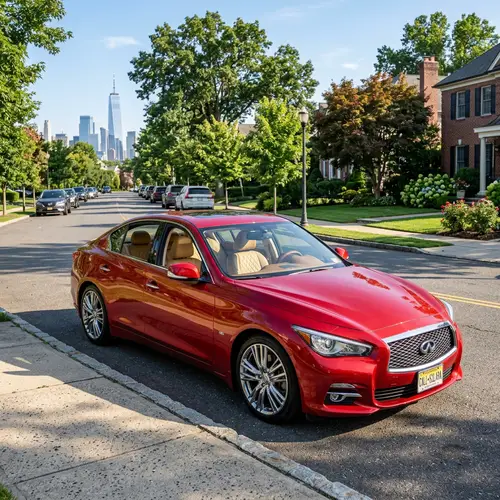 Luxury Red Car on Suburban Street | Modern Design