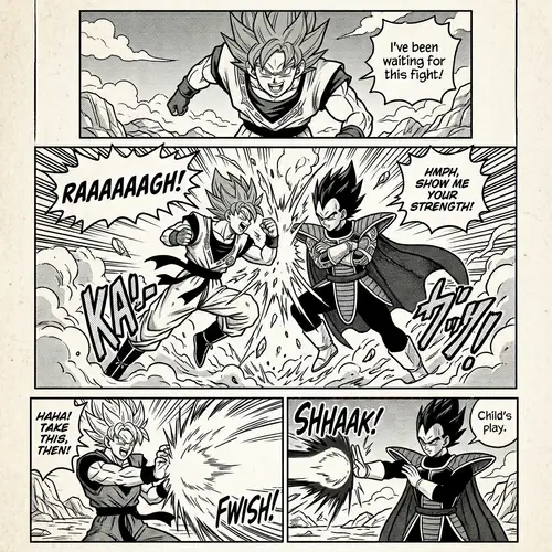 Epic Monochromatic Manga Duel Between Spiky-Haired Warriors