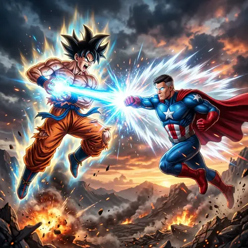 Epic Martial Arts Showdown: Spiky-Haired Warrior vs. Flying Patriot