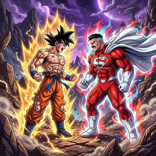 Anime-inspired Muscular Man vs Stout Man Staredown Scene