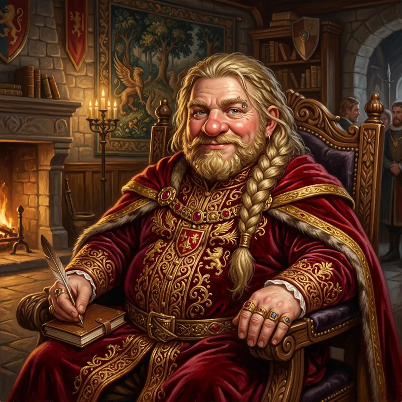 Chubby Halfling in Red-Gold Attire Chubby Halfling in Red-Gold Attire