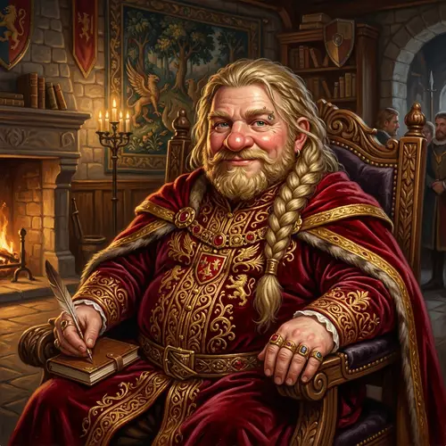 Chubby Halfling in Red-Gold Attire