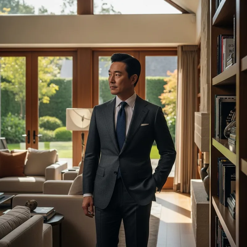 Asian Man in a Suit Inside a House