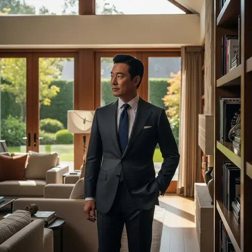 Asian Man in a Suit Inside a House