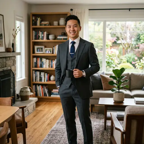 Asian Man in a Suit Inside a House