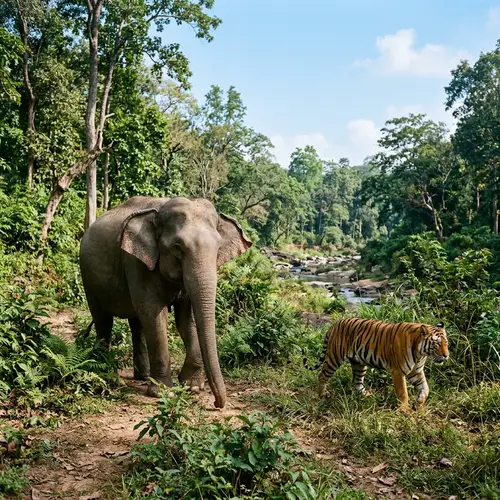 Wildlife Harmony: Elephant and Tiger Coexisting in Nature