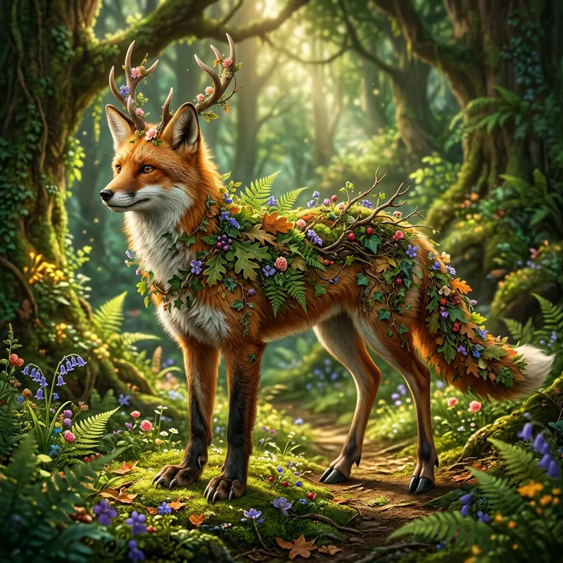 Enchanting Mythical Creature: Fox-Deer Hybrid
