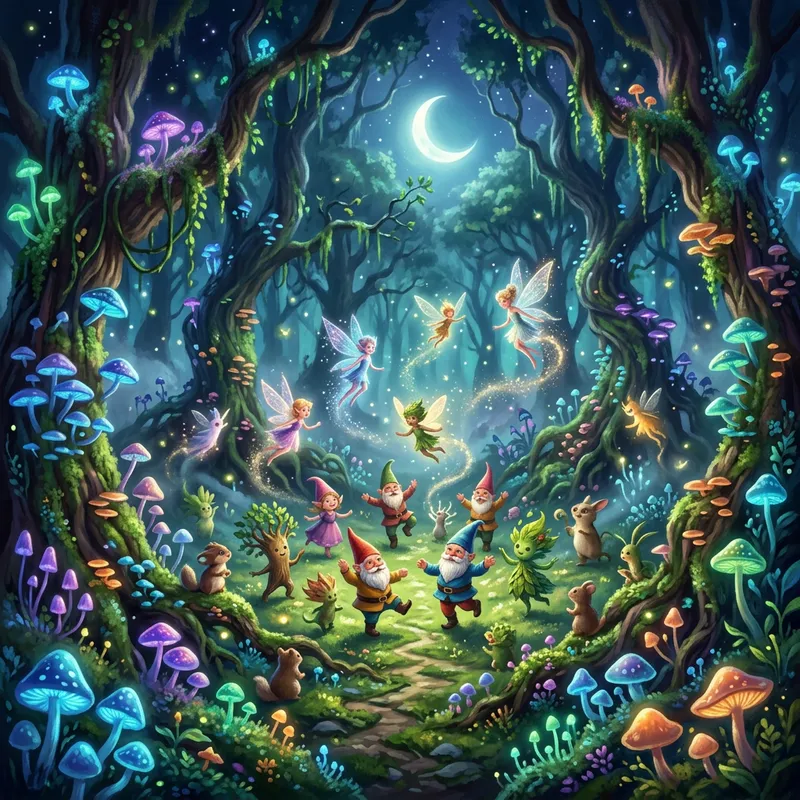 Enchanted Forest of Glowing Mushrooms | Whimsical Creatures, Ethereal Atmosphere