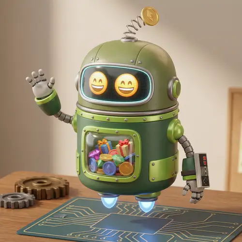 Friendly Retro-Futuristic Robot Mascot Design