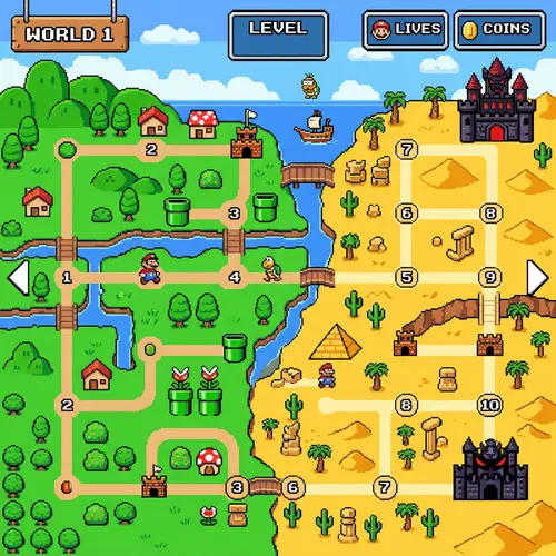 Pixelated Level Selector Map Inspired by Mario