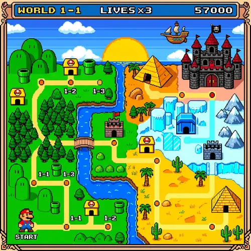 Vibrant Pixel Art Level Selector for Retro Games