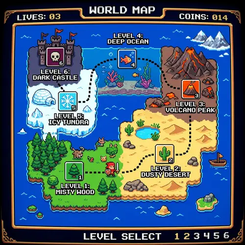 Pixelated Level Selector Map for Classic Games