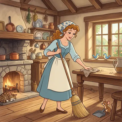 Disney-Style Woman Doing Household Chores
