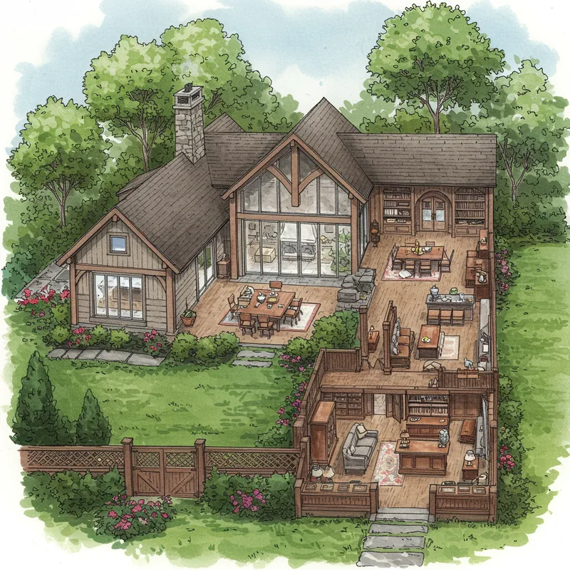 Rustic Modern House Design with Library & Garden Rustic Modern House Design with Library & Garden