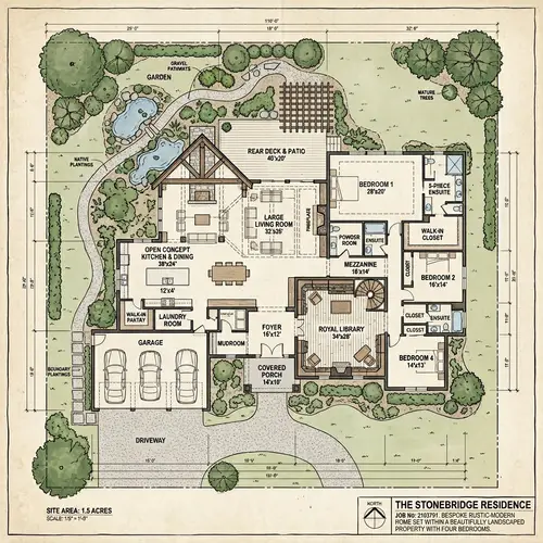 Rustic Modern House Design with Library & Garden