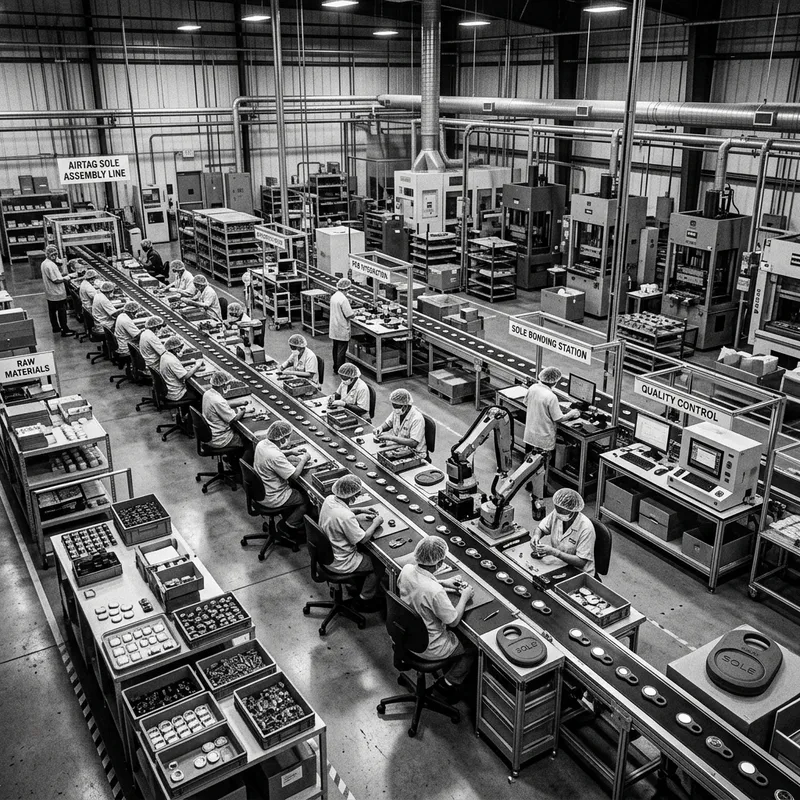 Factory Layout for Airtag Production - Black & White Design