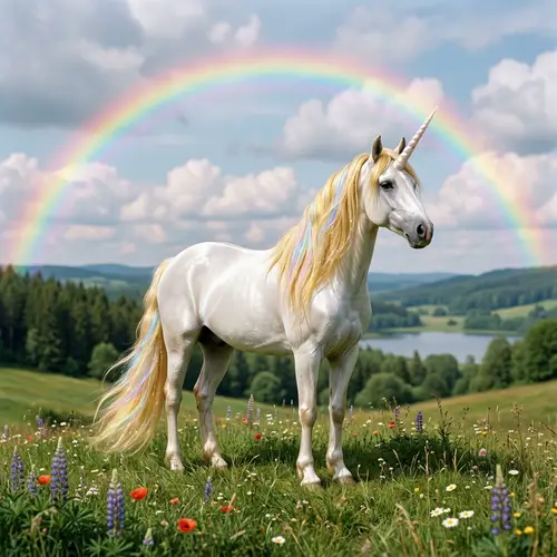 Mystical Unicorn with Glistening White Coat and Golden Mane