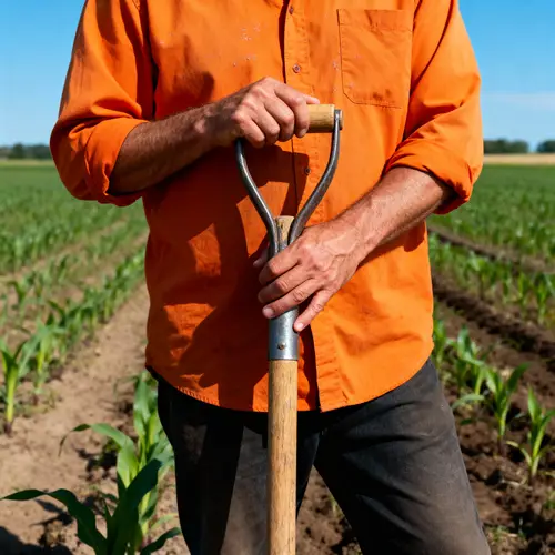 Orange Shirt Farmer with Shovel
