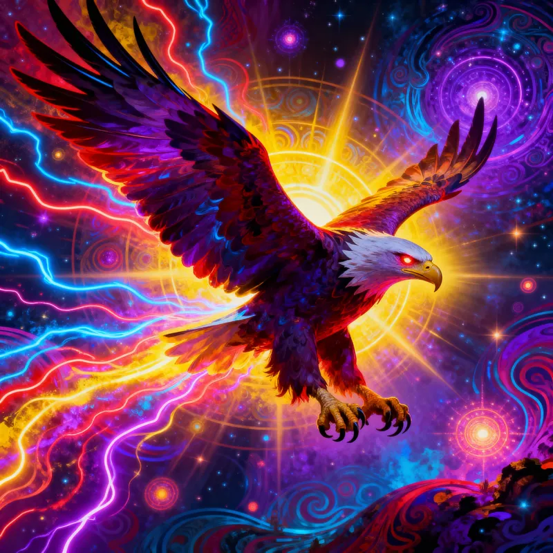 Psychedelic Eagle in Flight: Art of Freedom