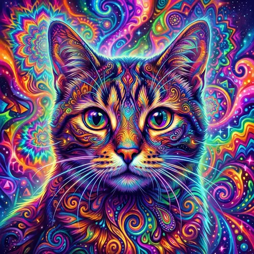 Psychedelic Cat Art: Colorful Head & Shoulders
